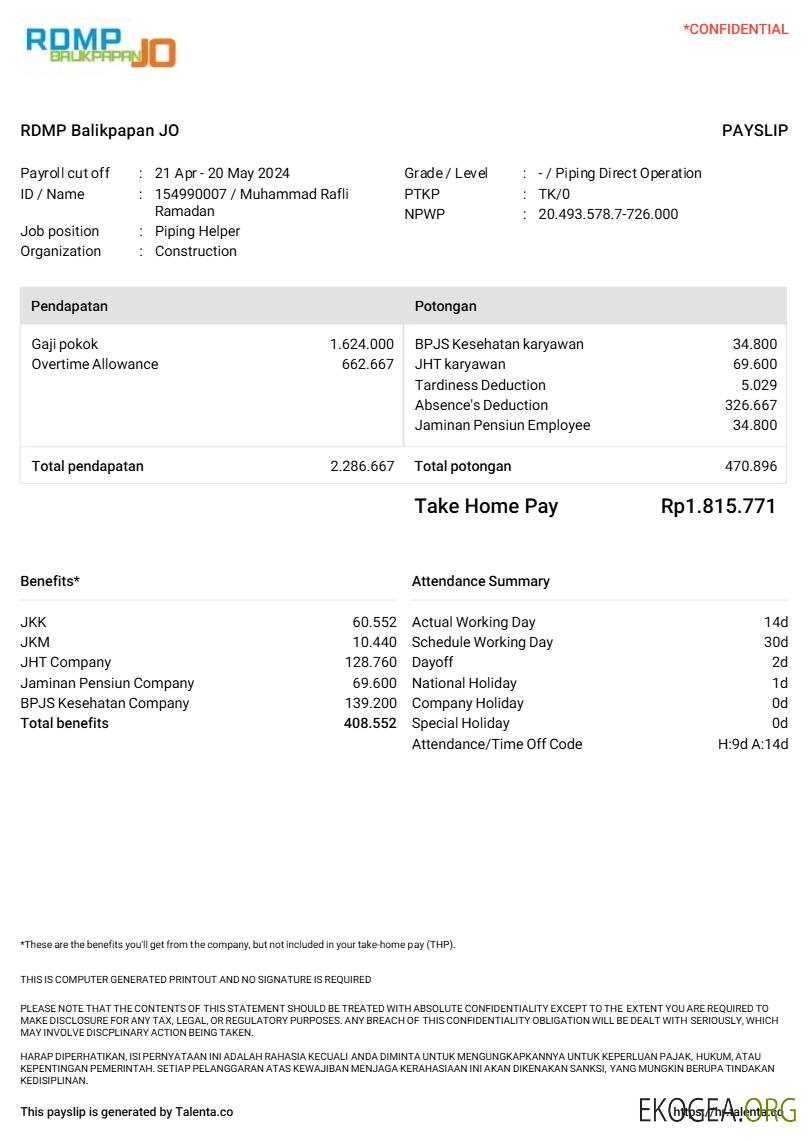 Modèle de fiche de paie de l'entreprise de construction RDMP Balikpapan JO aux formats Word et PDF.pdf, 1